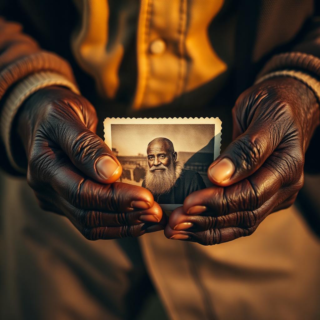 Hands holding a vintage family photograph